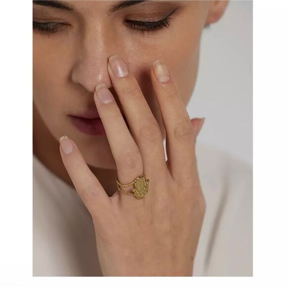 Stainless Steel Hand Palm Opening Ring Size 6 - Picture 2 of 5